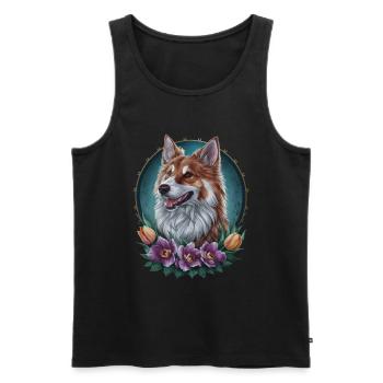 Chien d’élan norvégien avec tulipes et fleurs - Débardeur bio Premium Homme - noir - Devant - Michal (187cm)