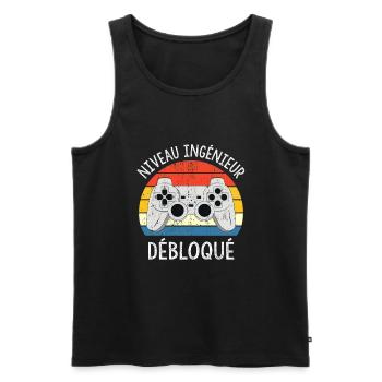 Niveau Ingénieur débloqué, cool cadeau - Débardeur bio Premium Homme - noir - Devant - Michal (187cm)