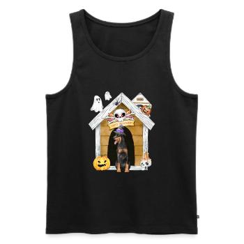 Halloween Dobermann Dog Witch - Men's Premium Organic Tank Top - black - Front - AI Model Male 178 light (178cm)
