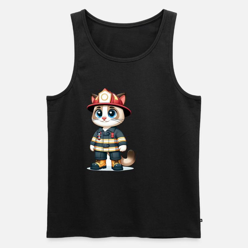 Cute Cat Firefighter - Männer Premium Bio Tank Top - Schwarz