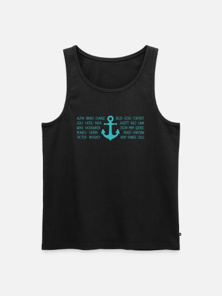 NATO-Alphabet Seefunk mit Anker türkis - Männer Premium Bio Tank Top - Schwarz