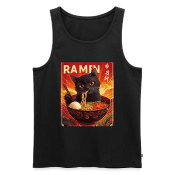 Le chat mange des nouilles ramen Japon - Débardeur bio Premium Homme - noir - Devant - AI Model Male 178 light (178cm)