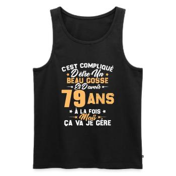 Cadeau d'anniversaire Beau gosse et d'avoir 79 ans - Débardeur bio Premium Homme - noir - Devant - Michal (187cm)