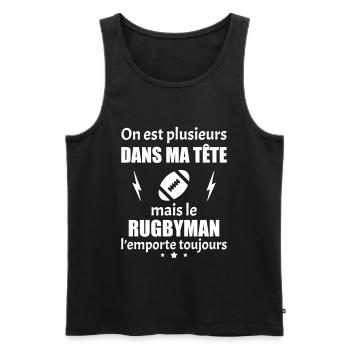 On est plusieurs dans ma tête Rugbyman, rubgy - Débardeur bio Premium Homme - noir - Devant - Michal (187cm)