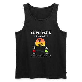 La Retraite M'appelle, Cadeau départ à la Retraite - Débardeur bio Premium Homme - noir - Devant - AI Model Male 178 light (178cm)
