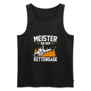 Meister an der Kettensäge - Motorsäge Holz Gärtner - Männer Premium Bio Tank Top - Schwarz - Vorne - Michal (187cm)