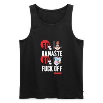 50 Percent Namaste and 50 Perzen Fuck Off Fun Shirt - Men's Premium Organic Tank Top - black - Front - Michal (187cm)