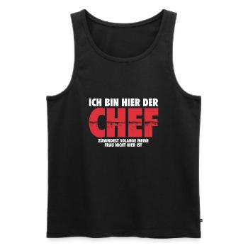Ich bin hier der Chef | Ehemann Mann Geschenk - Männer Premium Bio Tank Top - Schwarz - Vorne - Michal (187cm)