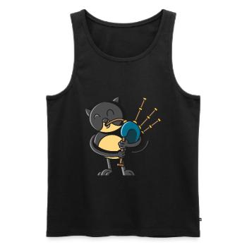 Chat écossais avec cornemuse, Ecosse - Débardeur bio Premium Homme - noir - Devant - AI Model Male 178 light (178cm)