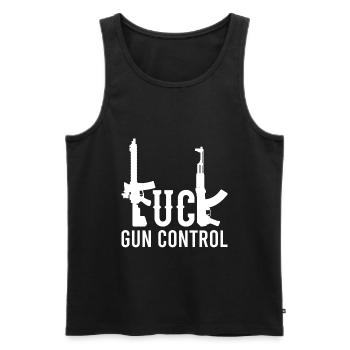Fuck Gun Control, mitrailleuse d'armes - Débardeur bio Premium Homme - noir - Devant - AI Model Male 178 light (178cm)