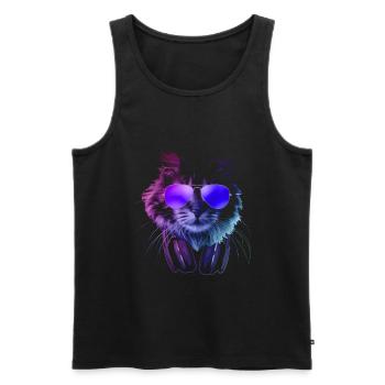 Furry DJ Cat In Neon Lights - Männer Premium Bio Tank Top - Schwarz - Vorne - AI Model Male 178 light (178cm)