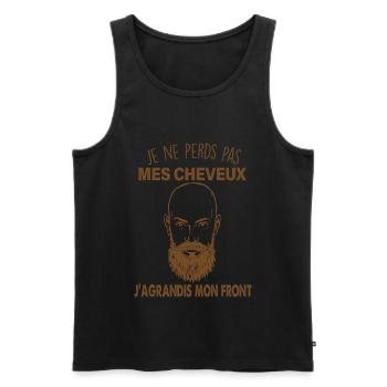 Citation Je ne perds pas mes cheveux Humour chauve - Débardeur bio Premium Homme - noir - Devant - Michal (187cm)