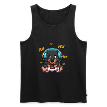 Dachshund Teckel gambles plays video game - Men's Premium Organic Tank Top - black - Front - AI Model Male 178 light (178cm)