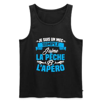 Je suis un mec simple j'aime la pêche et l'apéro - Débardeur bio Premium Homme - noir - Devant - Michal (187cm)