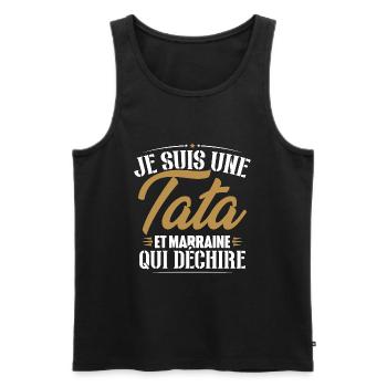 Je suis une tata et marraine qui déchire - Débardeur bio Premium Homme - noir - Devant - Michal (187cm)