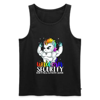 La sécurité de la licorne ne gâche pas ma soeur drôle - Débardeur bio Premium Homme - noir - Devant - AI Model Male 178 light (178cm)