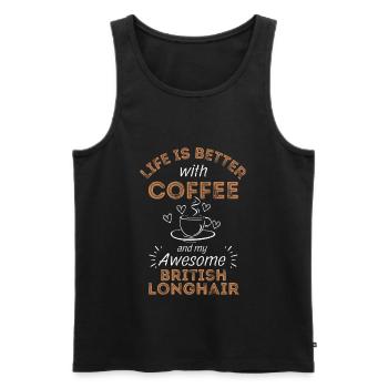 Café british Longhair Cat - Débardeur bio Premium Homme - noir - Devant - Michal (187cm)
