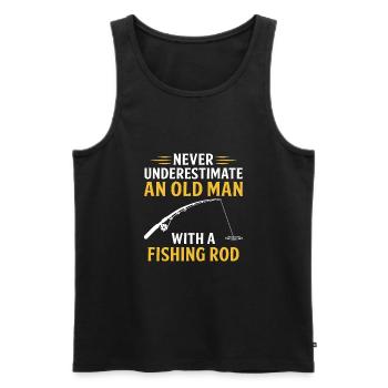 never underestimate an old man with a fishing rod - Débardeur bio Premium Homme - noir - Devant - Michal (187cm)