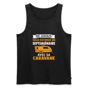 un septuagénaire avec sa caravane - Débardeur bio Premium Homme - noir - Devant - AI Model Male 178 light (178cm)