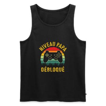 Nouveau papa gamer niveau papa débloqué - Débardeur bio Premium Homme - noir - Devant - Michal (187cm)