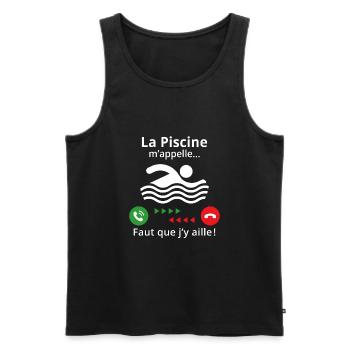 la piscine m'appelle il faut que j'y aille - Débardeur bio Premium Homme - noir - Devant - AI Model Male 178 light (178cm)