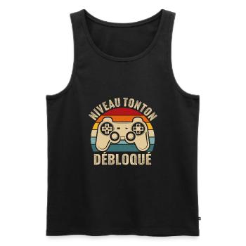 niveau tonton débloqué rétro oncle gamer geek - Débardeur bio Premium Homme - noir - Devant - Michal (187cm)