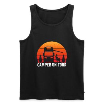Retro sunset camper on tour t-shirt camping - Men's Premium Organic Tank Top - black - Front - Michal (187cm)