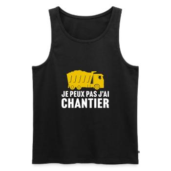 je peux pas j'ai chantier - conducteur engins - Débardeur bio Premium Homme - noir - Devant - Michal (187cm)
