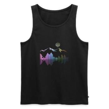 Paysage, art, montagnes, forêt, street art, désert - Débardeur bio Premium Homme - noir - Devant - Michal (187cm)
