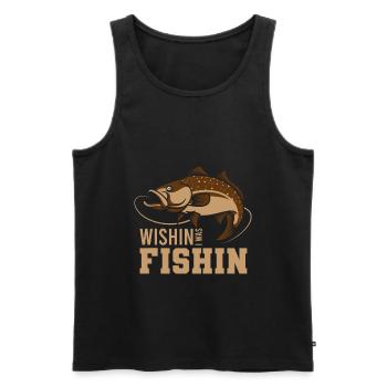 Wishin i was fishin, gift fish hook angler - Men's Premium Organic Tank Top - black - Front - Michal (187cm)