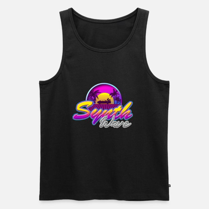 Synth-Wave Music Neon-Vibe Electrowave sunset - Männer Premium Bio Tank Top - Schwarz
