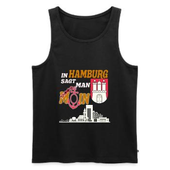 In Hamburg sagt man Moin,Für stolze Hamburger - Männer Premium Bio Tank Top - Schwarz - Vorne - Michal (187cm)