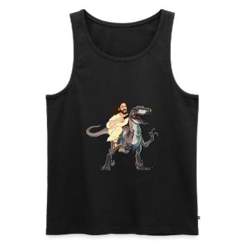 Jésus chevauche dinosaure Drôle de dinosaure et Jésus - Débardeur bio Premium Homme - noir - Devant - AI Model Male 178 light (178cm)