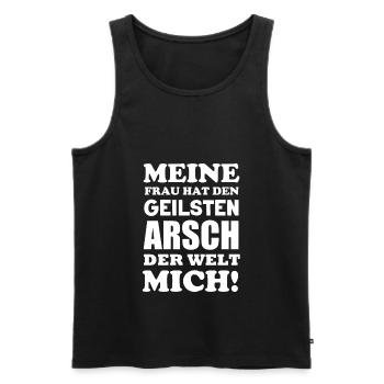 Meine Frau hat den geilsten Arsch der Welt Mich - Männer Premium Bio Tank Top - Schwarz - Vorne - Michal (187cm)