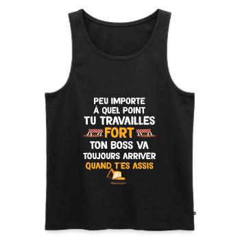 Tu Travailles Fort Humour Chantier Papa - Débardeur bio Premium Homme - noir - Devant - Michal (187cm)