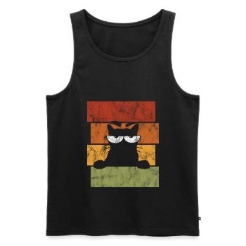 Chat Retro Chat Chat Yeux Chat Miaou - Débardeur bio Premium Homme - noir - Devant - AI Model Male 178 light (178cm)