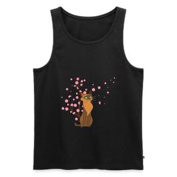 Cherry Blossom Cat Animal Japanese Sakura Flower - Men's Premium Organic Tank Top - black - Front - AI Model Male 178 light (178cm)