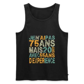 Je n'ai pas 75 ans, anniversaire 75 ans - Débardeur bio Premium Homme - noir - Devant - AI Model Male 178 light (178cm)