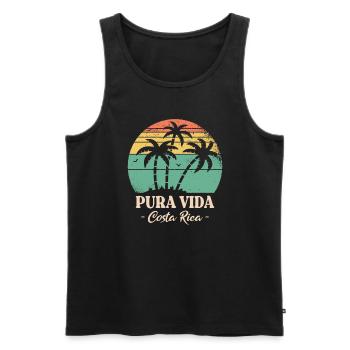 Pura Vida Costa Rica Rétro Coucher de Soleil Palmiers - Débardeur bio Premium Homme - noir - Devant - Michal (187cm)