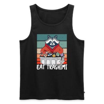 Raton laveur Sushi japonais Mangez Trashimi Jeu de mots - Débardeur bio Premium Homme - noir - Devant - Michal (187cm)