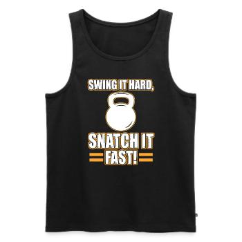 Swing It Hard Snatch It Fast Kettlebell Hanteln - Männer Premium Bio Tank Top - Schwarz - Vorne - AI Model Male 178 light (178cm)