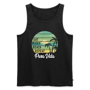 Eat Sleep Beach Repeat Pura Vida Palmen Sunset - Männer Premium Bio Tank Top - Schwarz - Vorne - Michal (187cm)