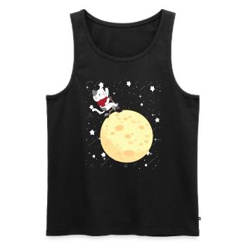 Chat fait du vélo sur la lune Chaton mignon - Débardeur bio Premium Homme - noir - Devant - AI Model Male 178 light (178cm)