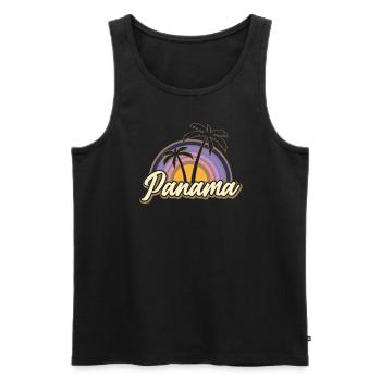 Panama Vintage Coucher de soleil Palmiers panaméens Wildness - Débardeur bio Premium Homme - noir - Devant - AI Model Male 178 light (178cm)