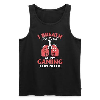 Gaming Computer Air Breathing | Saying for gamers - Men's Premium Organic Tank Top - black - Front - AI Model Male 178 light (178cm)