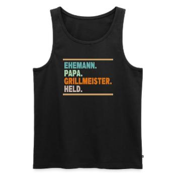 Ehemann Papa Grillmeister Held - Männer Premium Bio Tank Top - Schwarz - Vorne - Michal (187cm)