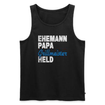 Ehemann Papa Grillmeister Held - Männer Premium Bio Tank Top - Schwarz - Vorne - Michal (187cm)