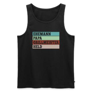 Ehemann Papa Grillmeister Held - Männer Premium Bio Tank Top - Schwarz - Vorne - Michal (187cm)
