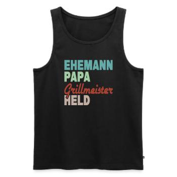 Ehemann Papa Grillmeister Held - Männer Premium Bio Tank Top - Schwarz - Vorne - Michal (187cm)