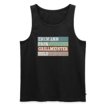 Ehemann Papa Grillmeister Held - Männer Premium Bio Tank Top - Schwarz - Vorne - Michal (187cm)